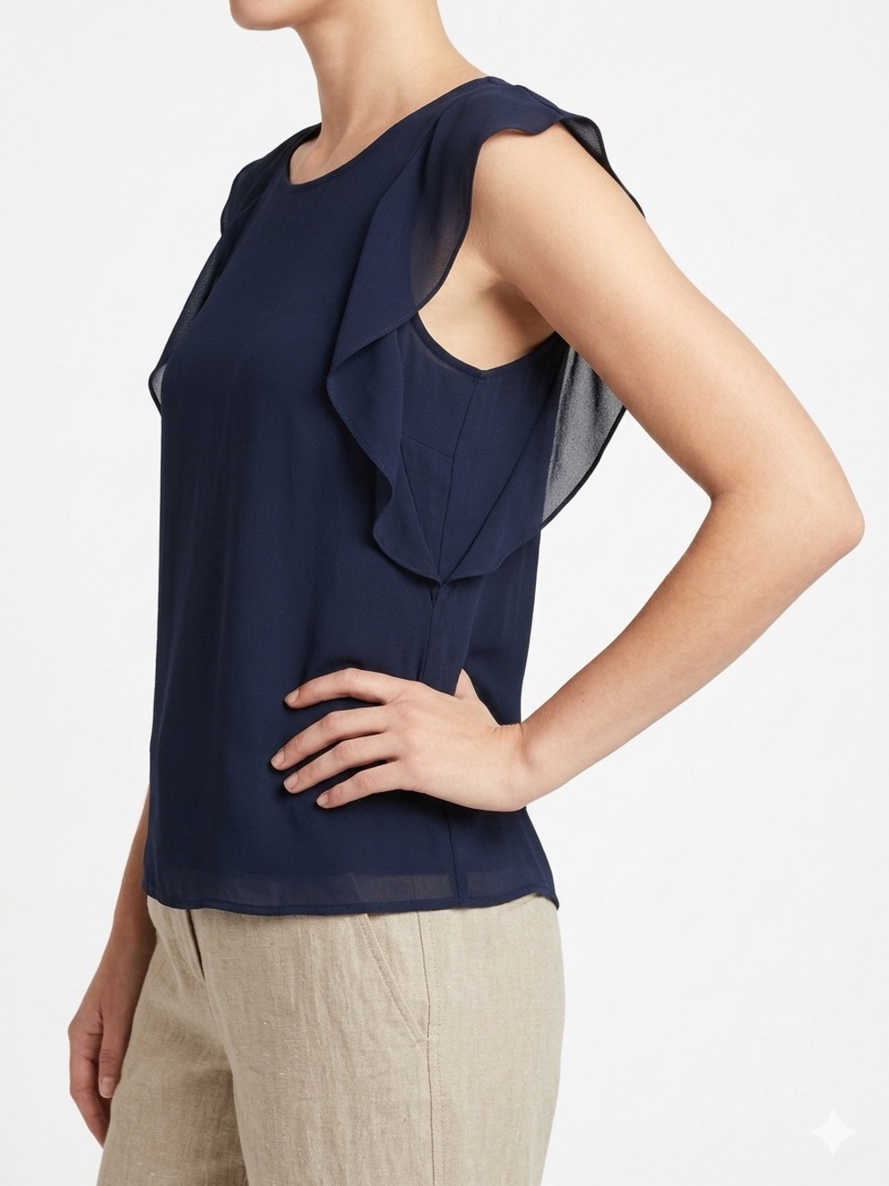 Violet + Claire Blue Sheer Layered Ruffle Short Sleeve